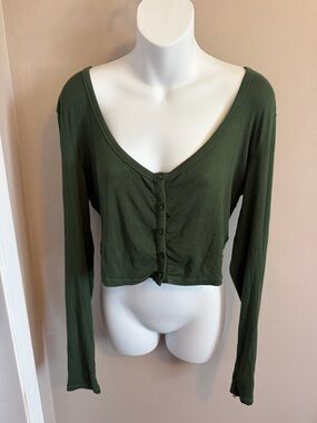 Sunday Best Elsie Forest Green Ribbed V-Neck long sleeve Crop Top XL